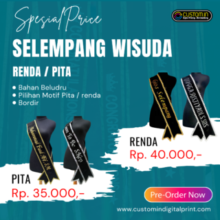 selempang wisuda beludru motif renda pita